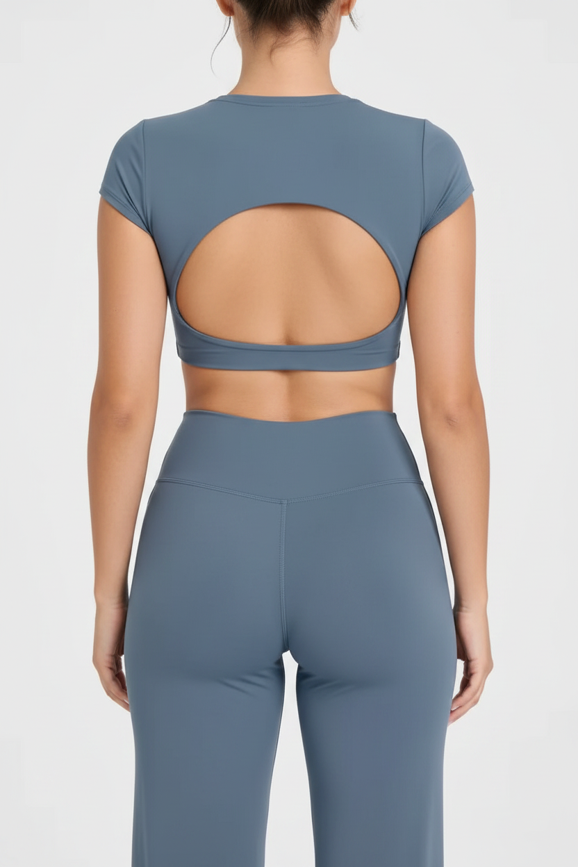 Empower Crop Top - Grey Blue Back Detail